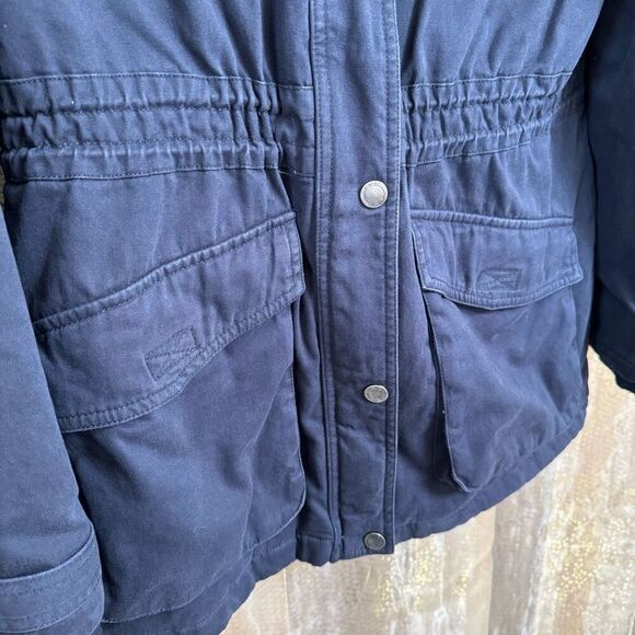 BCBGeneration Navy Blue Hooded Faux Fur Trim Anorak Parka Coat Large - Picture 4 of 10